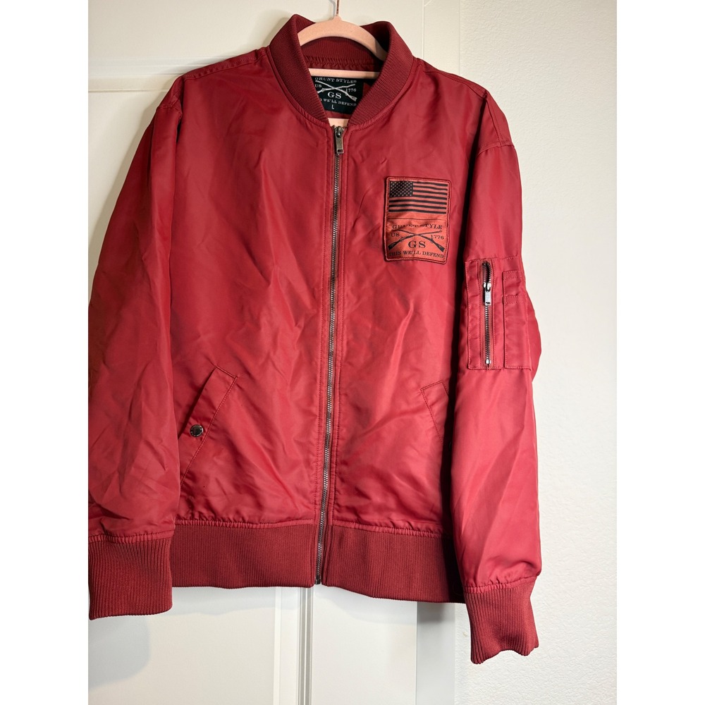 Grunt Style Red Bomber Jacket This We'll Defend US 1776 Military Flight Jacket L